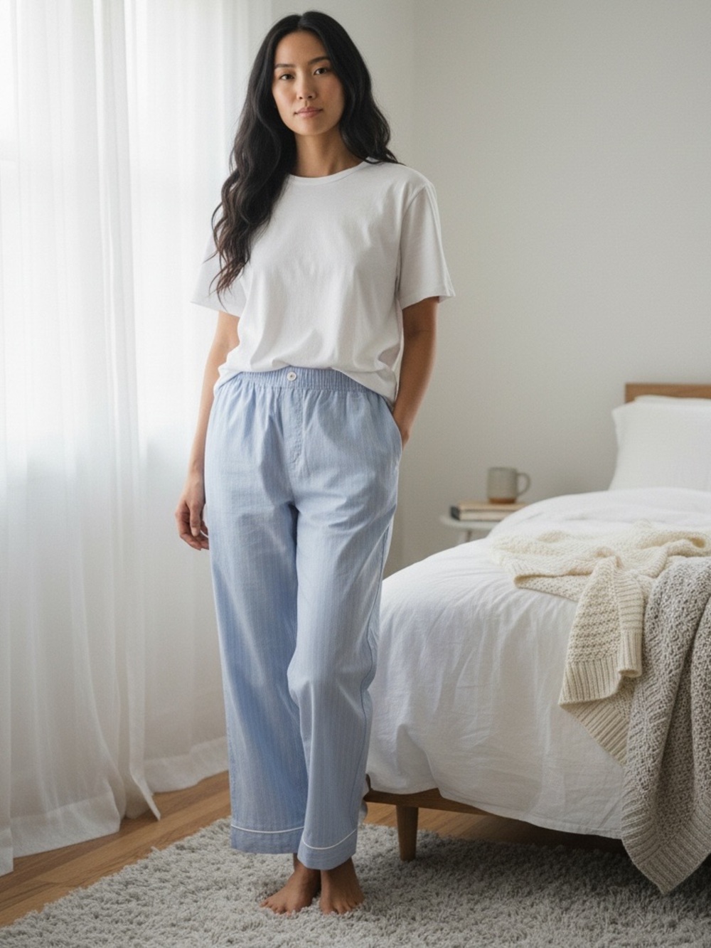 SLEEPY JONES Pajama Pants Light Blue M